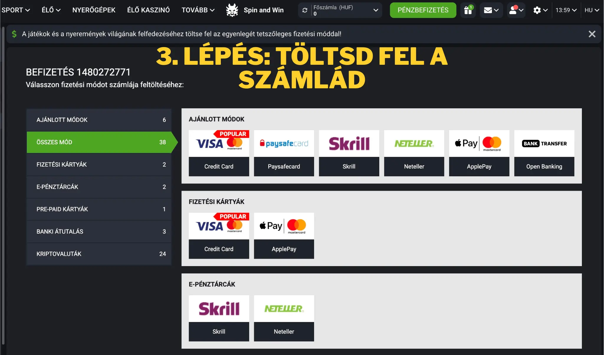 3. lépés: Töltsd fel a számlád Magyar online kaszinó regisztráció - 3. lépés: Töltsd fel a számlád